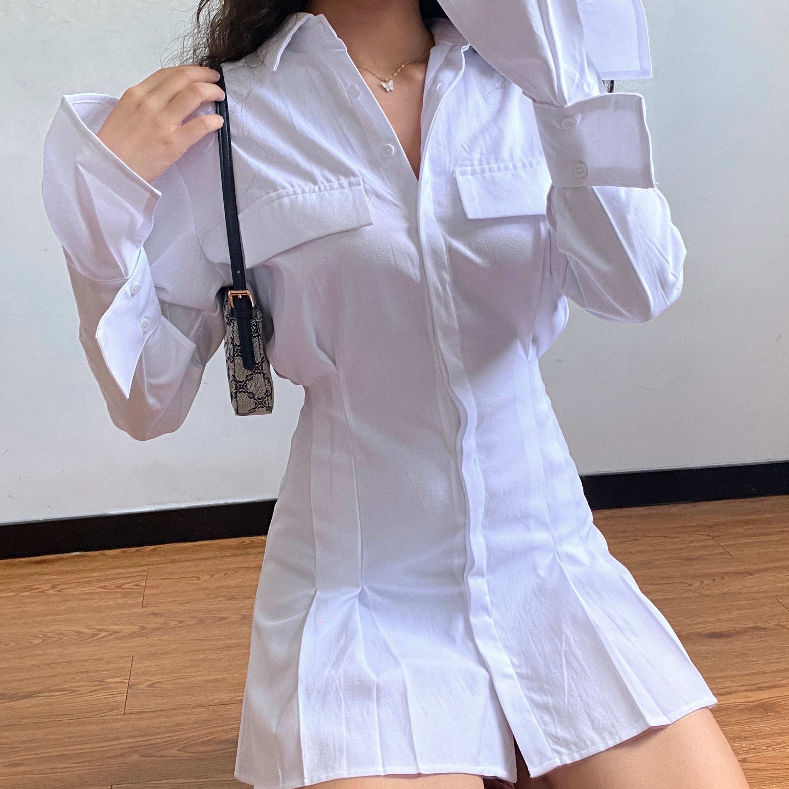 Ifomat Trumpet Sleeve Button Up Dress