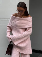 Elegant One-Shoulder Knitted Dress For Women Loose Sexy Rib knit Sweater Autumn Winter Midi Dresses Female Long SleeveChristmas Gifts