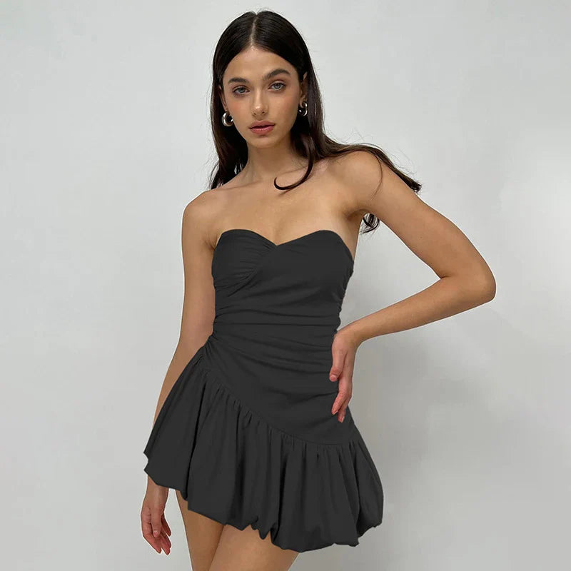 Strapless Folds Dress For Women A-Line Hem Hot Girl Mini Dresses Sleeveless Slim Fit High Waisted Sexy Backless ClothesChristmas Gifts