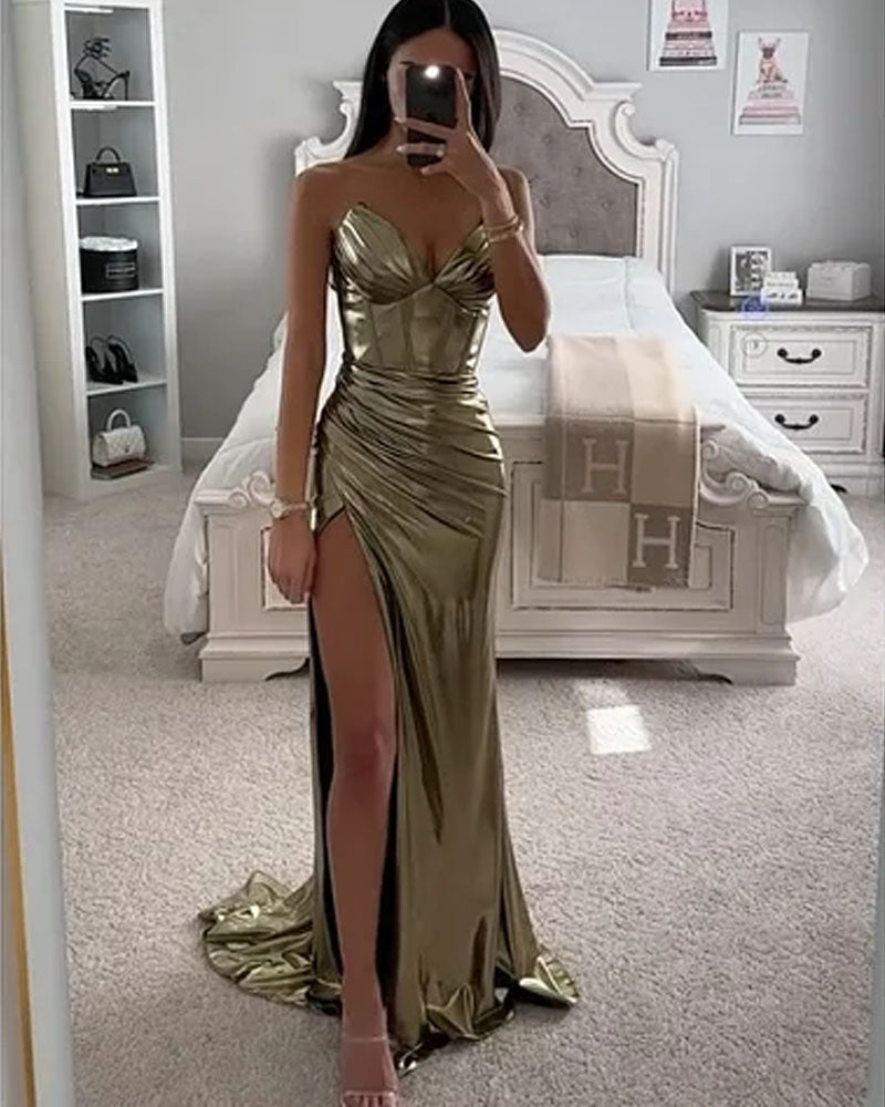 2024ss sexy strapless split party dress