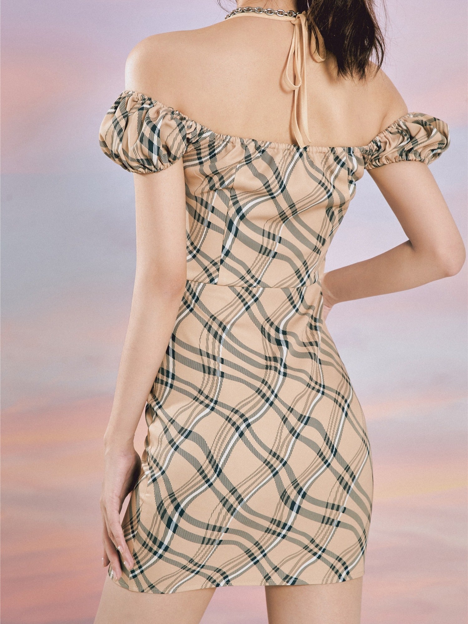 Ifomat Y2K Khaki Plaid Dress