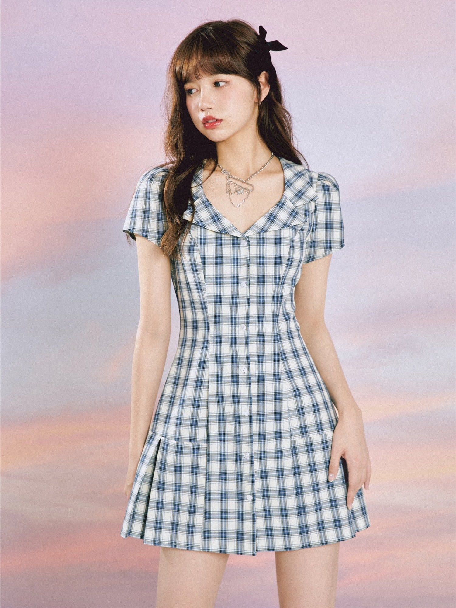 Ifomat College Plaid Pleat Dress