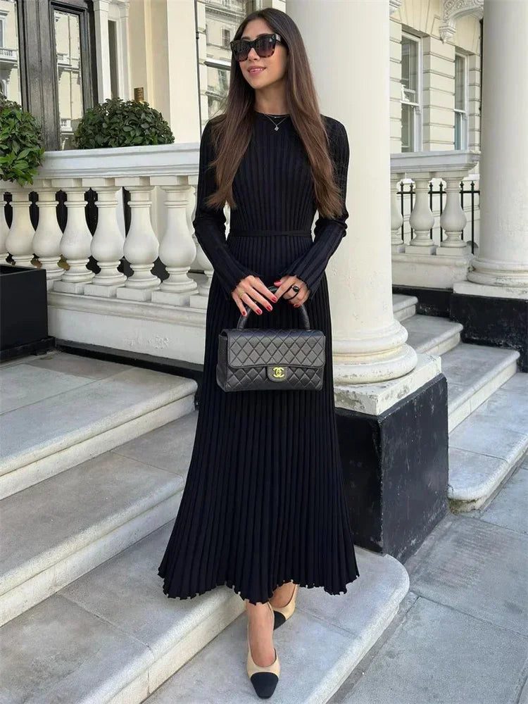 Fall Winter New Knitted Long Dress Female Casual Slinky High Waist Rib Sweater Bodycon Dresses Lady Holiday Party OutfitsChristmas Gifts