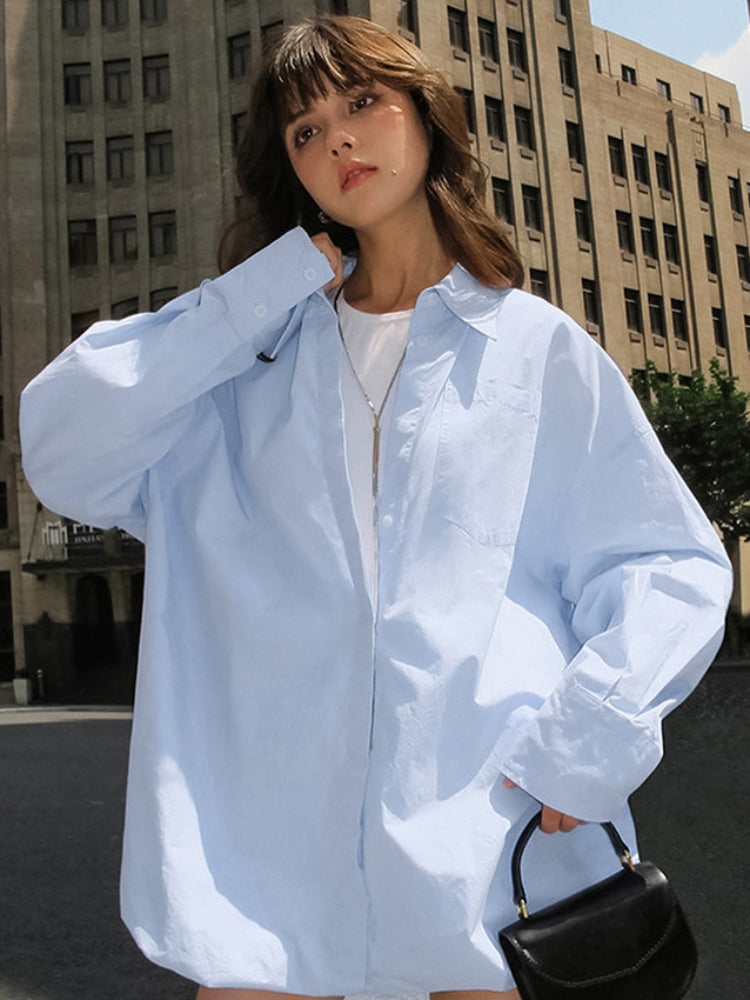 Oversized Shirts Dress Women 2024 New Fashion Baggy Turn Collar Cover-up Femme Casual Loose Holiday Beach Dresses Womens