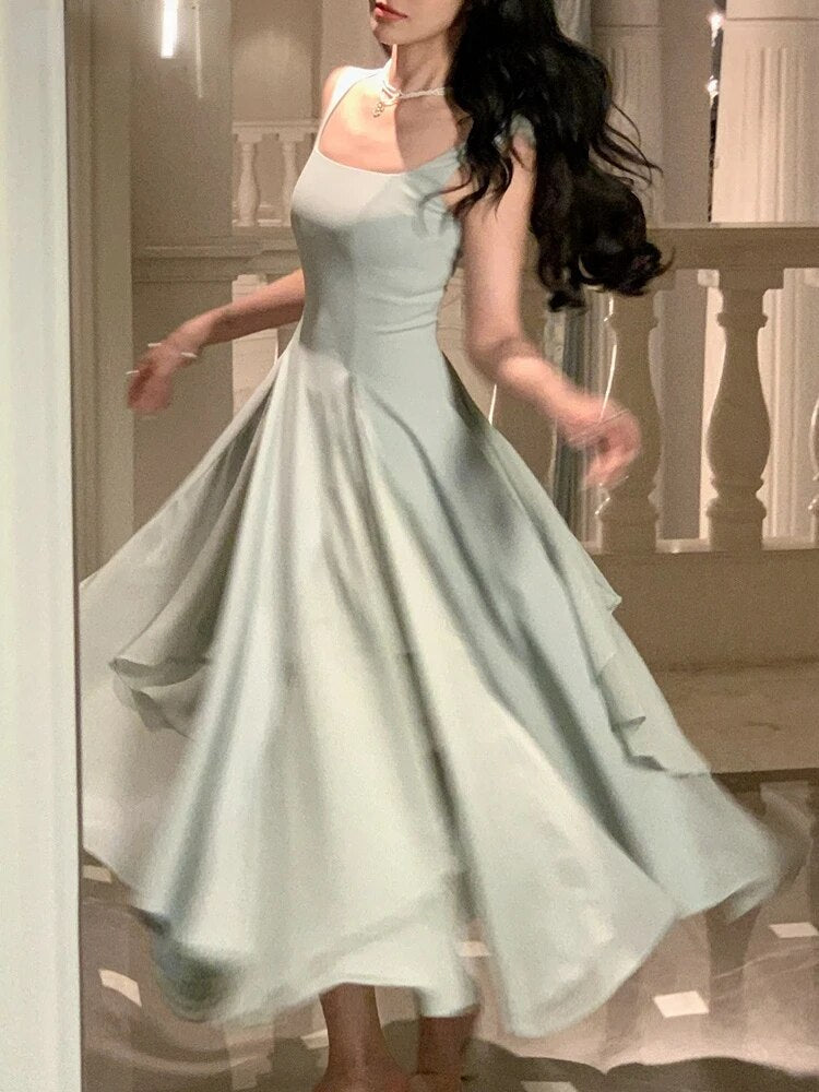 Ruffles Midi Dresses Summer New Women French Elegant Square Neck Evening Party White Vestidos Fashion Princess Birthday Clothes