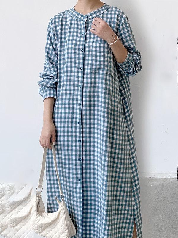 2024 New Fashion Elegant Simple Loose Plaid Long Dress