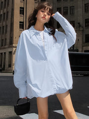 Oversized Shirts Dress Women 2024 New Fashion Baggy Turn Collar Cover-up Femme Casual Loose Holiday Beach Dresses Womens