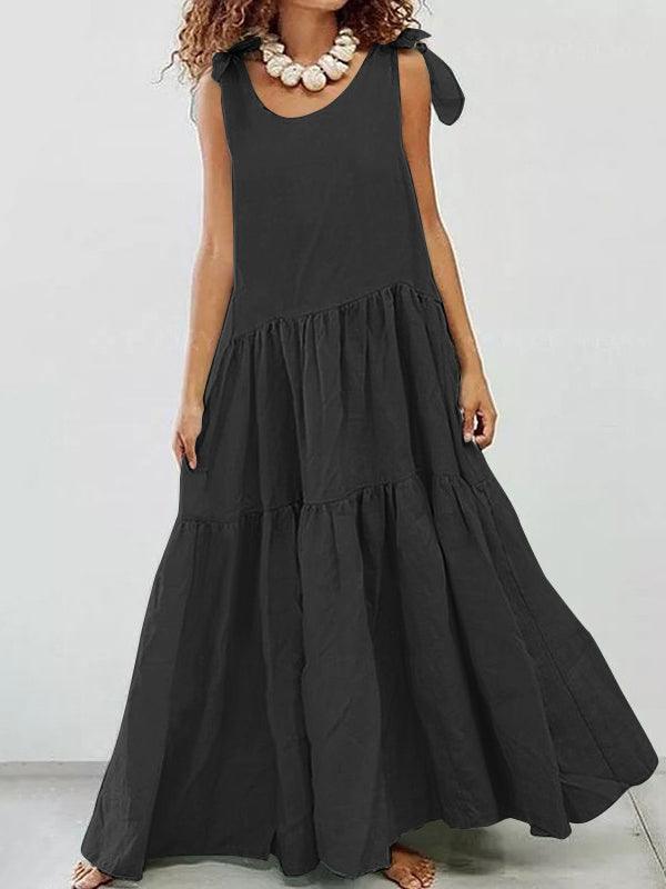 2024 New Fashion Elegant Linen Cotton Large Swing Sleeveless Loose Casual Maxi Dress