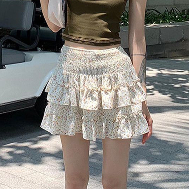 High Waist Ruffled Mini Dress For Women Floral Skirt Frill Splice Summer Fashion Top And Skirt Two Styles Sweet Skirts