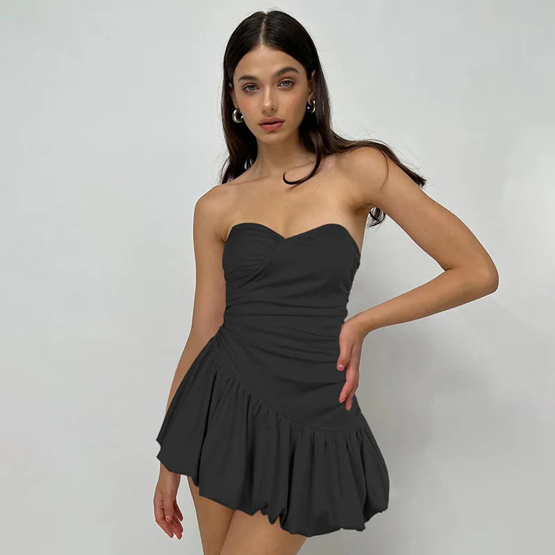 Strapless Folds Dress For Women A-Line Hem Hot Girl Mini Dresses Sleeveless Slim Fit High Waisted Sexy Backless ClothesChristmas Gifts