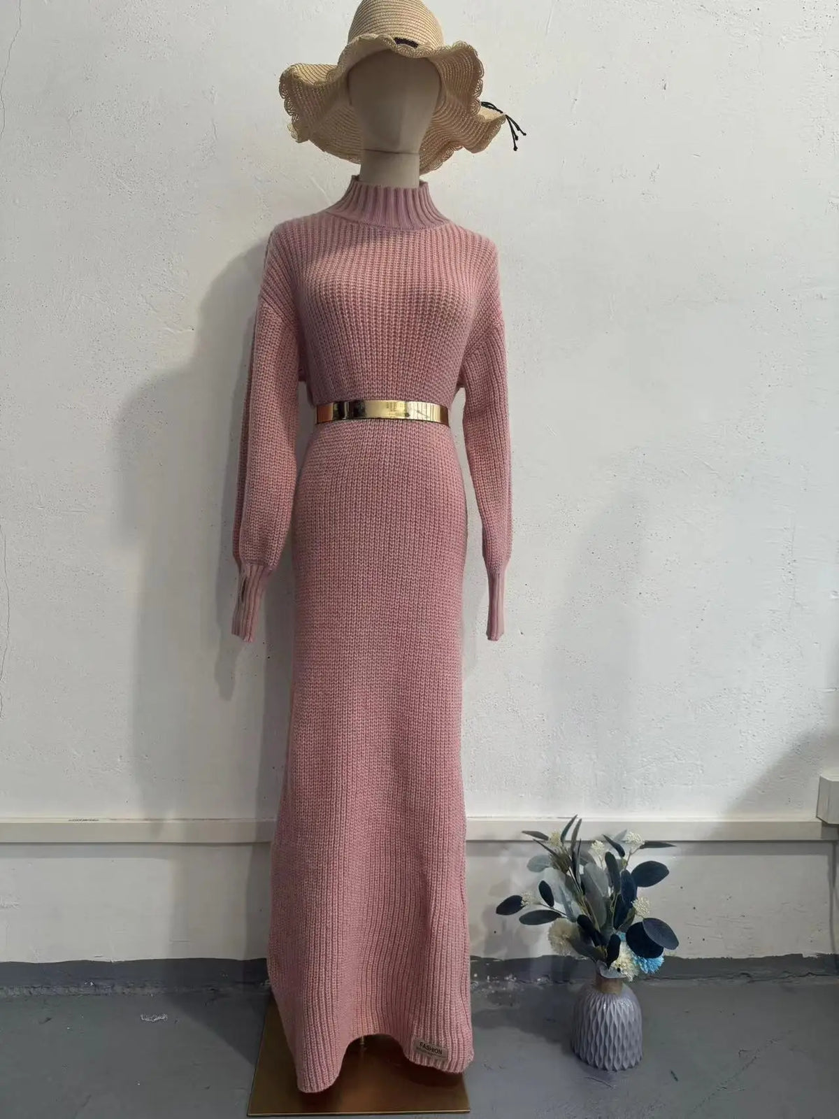 Knitted Long Dress With Belt Women's Turtleneck Pullover Solid Sweater Dresses Fashion Long Sleeve Holiday Party ClothesChristmas Gifts