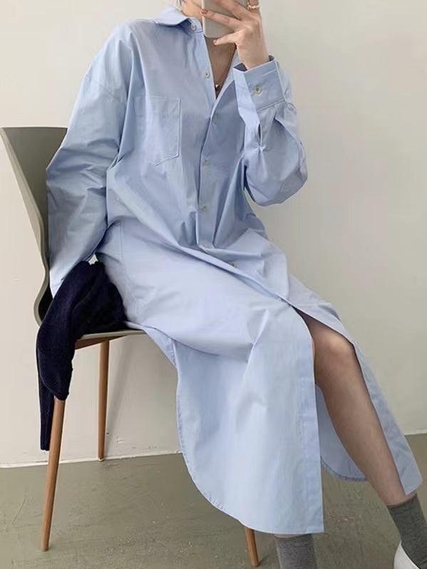 2024 New Fashion Elegant Lapel-Collar Single-Breasted Long Shirt Dress
