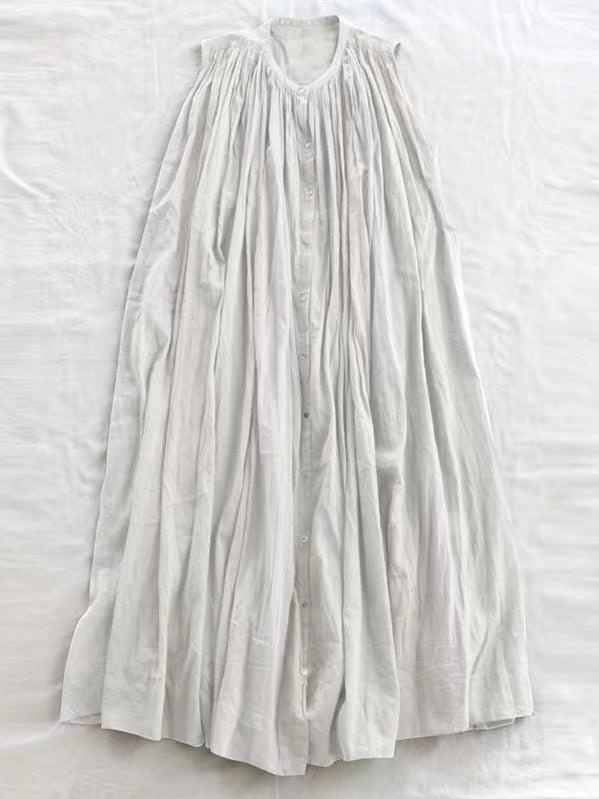 2024 New Fashion Elegant Sleeveless Pleated Pure Cotton A-line Dress