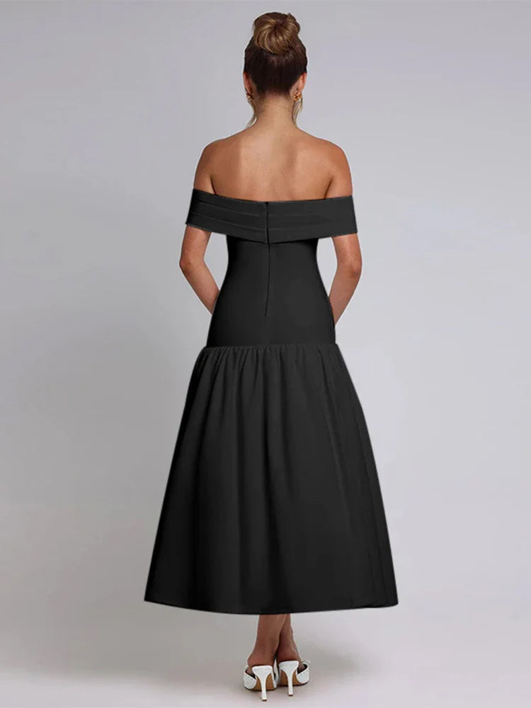 Sexy Slim Ruched One-Shoulder Dress For Women Elegant Club Party Long Dresses Sleeveless High Waist A-Line Dress FashionChristmas Gifts