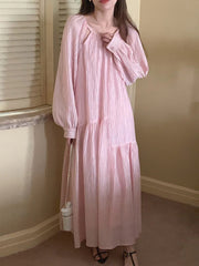 2024 New Fashion Elegant Sweet Casual Hollow Out Puff Sleeves Long Dress