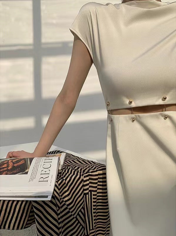 2024 New Fashion Elegant Original Designed Rivet Splicing Slim Dress