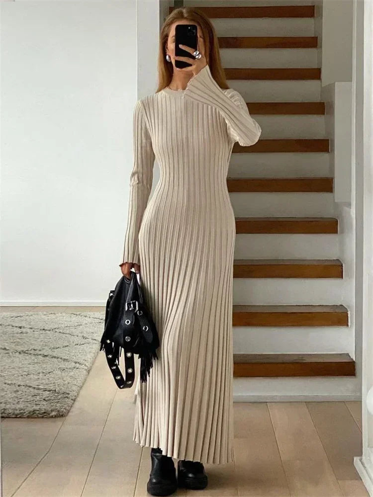 Fall Winter New Knitted Long Dress Female Casual Slinky High Waist Rib Sweater Bodycon Dresses Lady Holiday Party OutfitsChristmas Gifts