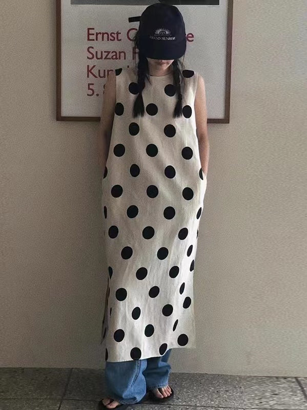 2024 New Fashion Elegant Backless Polka Dot Tank Dress