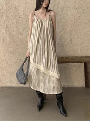 2024 New Fashion Elegant French Retro Striped Splicing Irregular Sling Dress