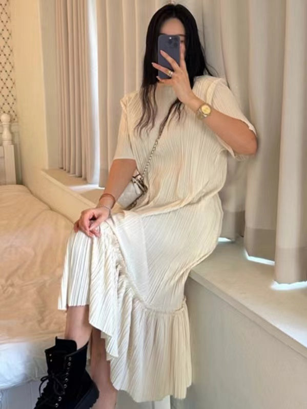 2024 New Fashion Elegant French Retro Pleated Ruffled Dress