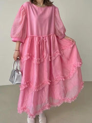 2024 New Fashion Elegant Mesh Lace Puff Sleeve Princess Dress