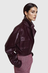 Acelin Pocket Lapel Leather Jacket