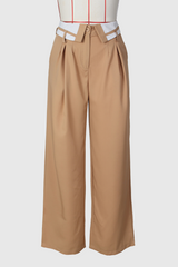 Adele Lapel Suit Pants In Khaki