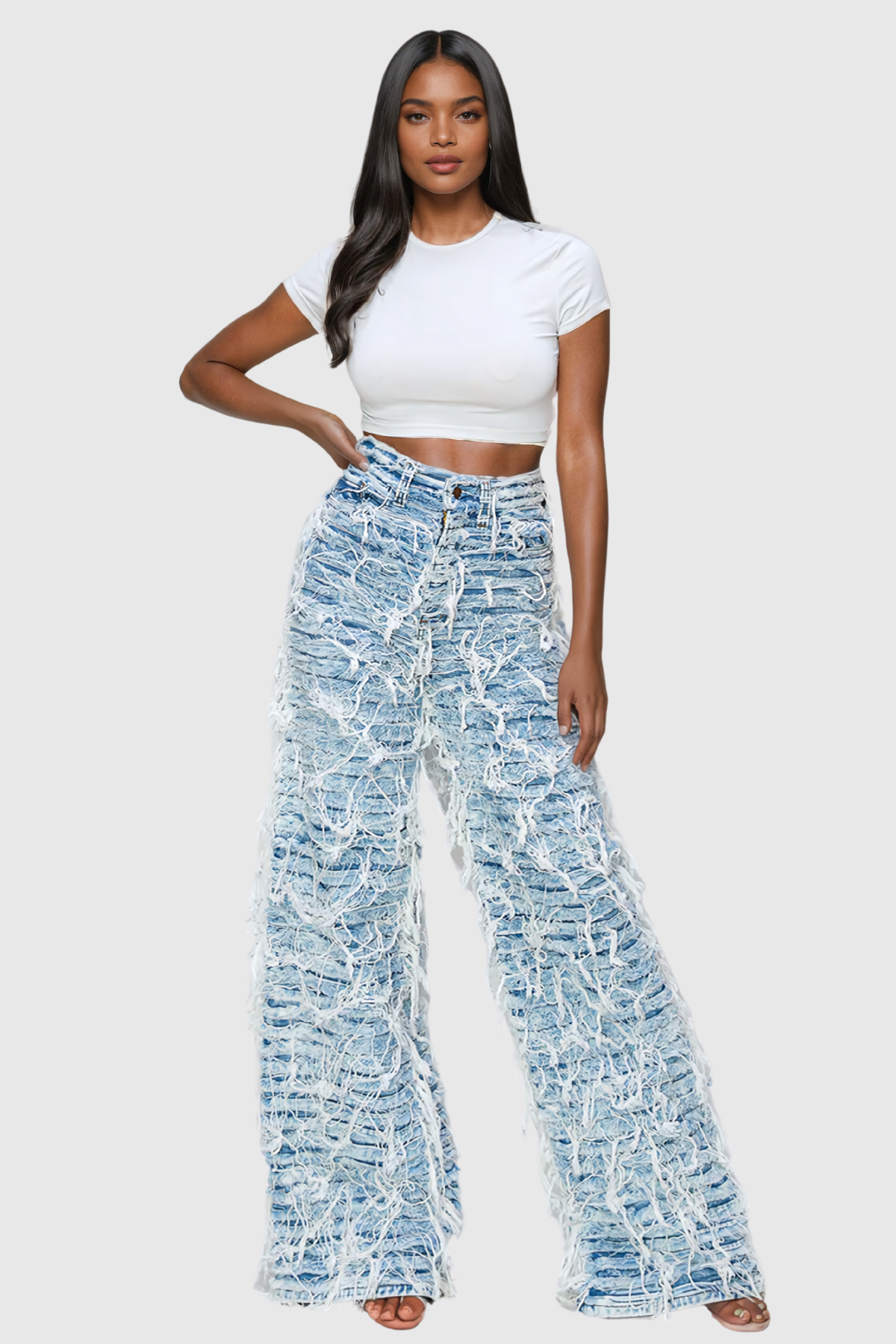 Adrius Ruch Torn Fringe Jeans In Blue