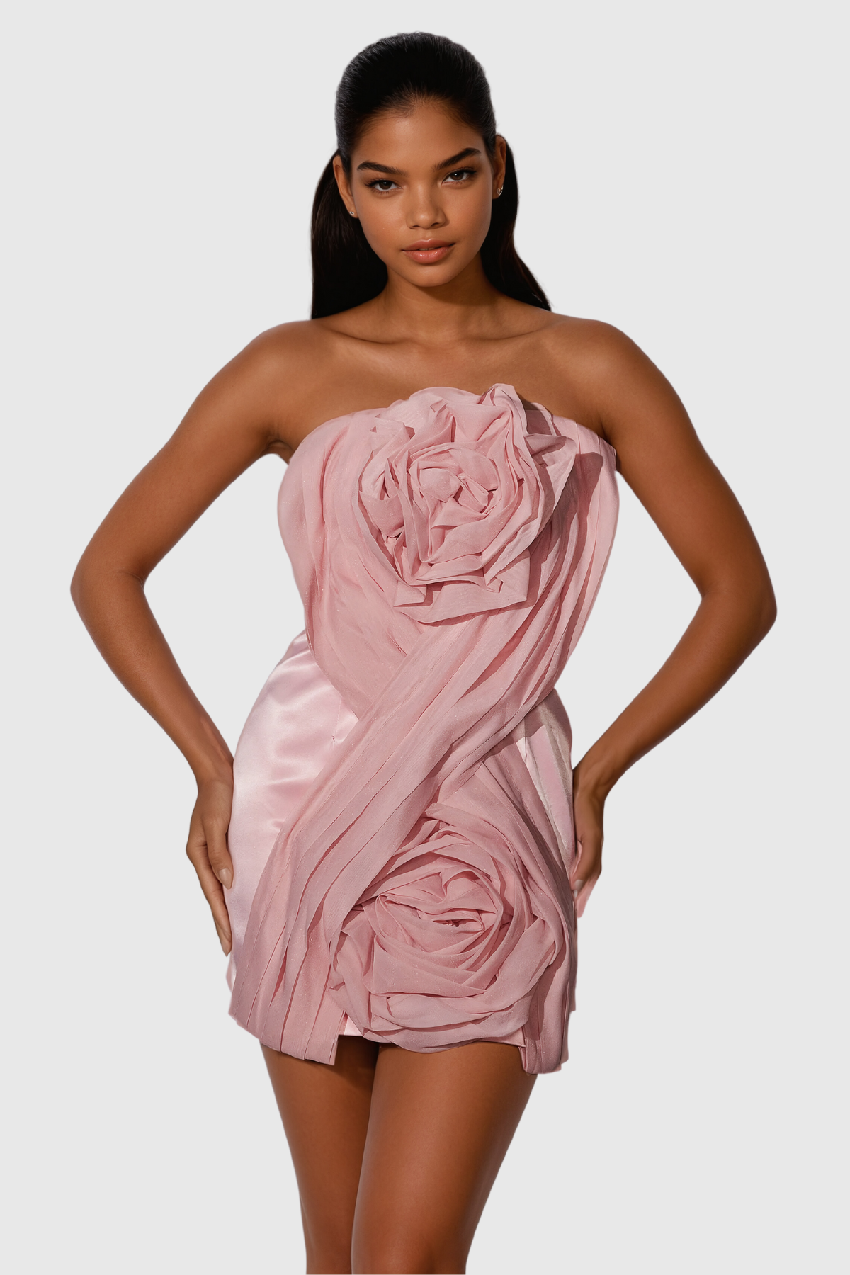 Agalia Flower Strapless Mesh Mini Dress