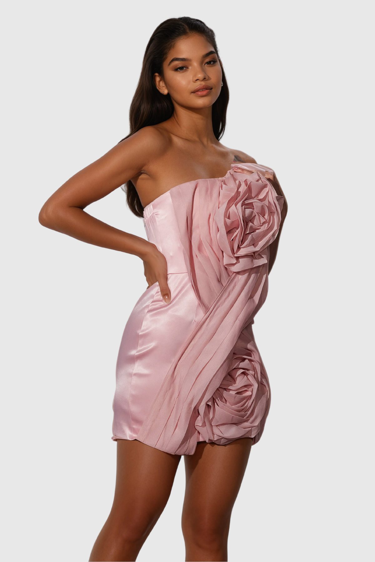 Agalia Flower Strapless Mesh Mini Dress