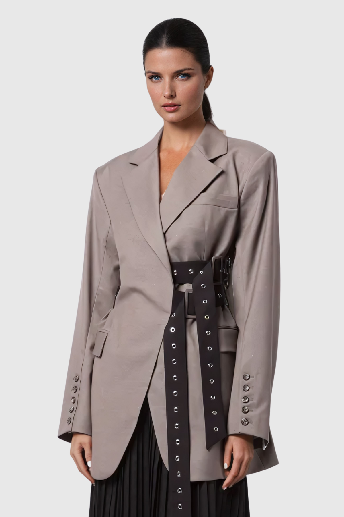 Aibhne Buckle Lapel Blazer In Khaki