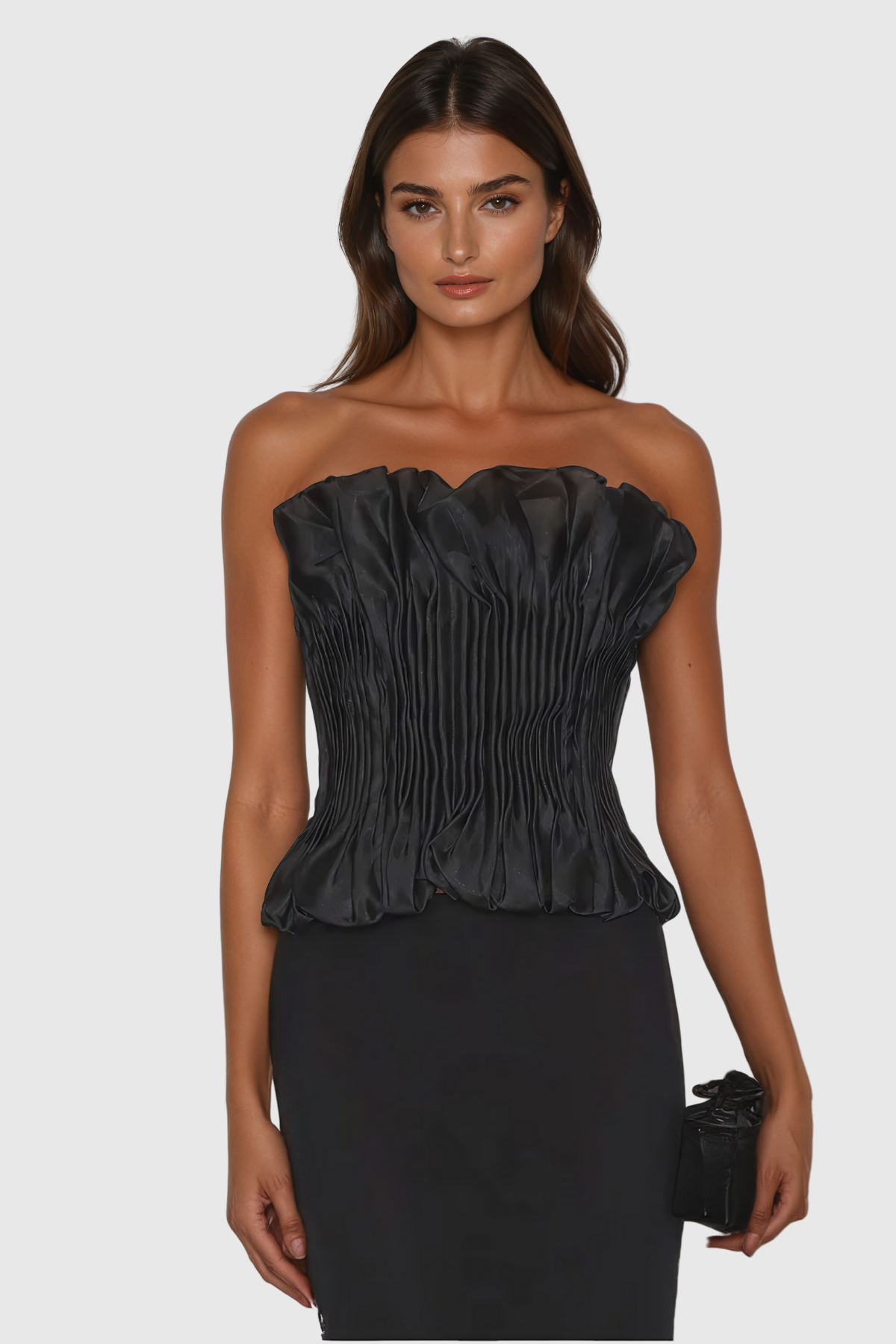 Akili Strapless Ruch  Ruffle Top In Black