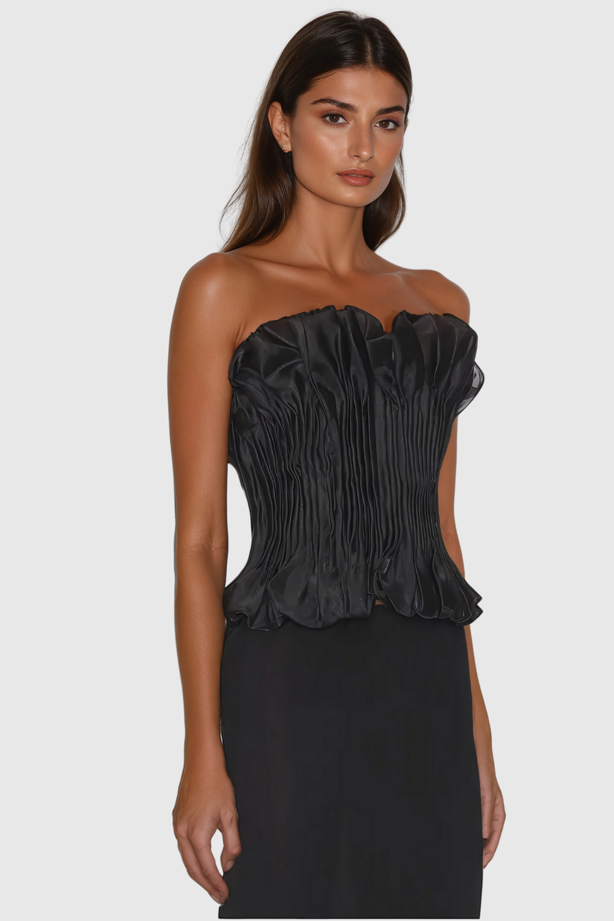 Akili Strapless Ruch  Ruffle Top In Black