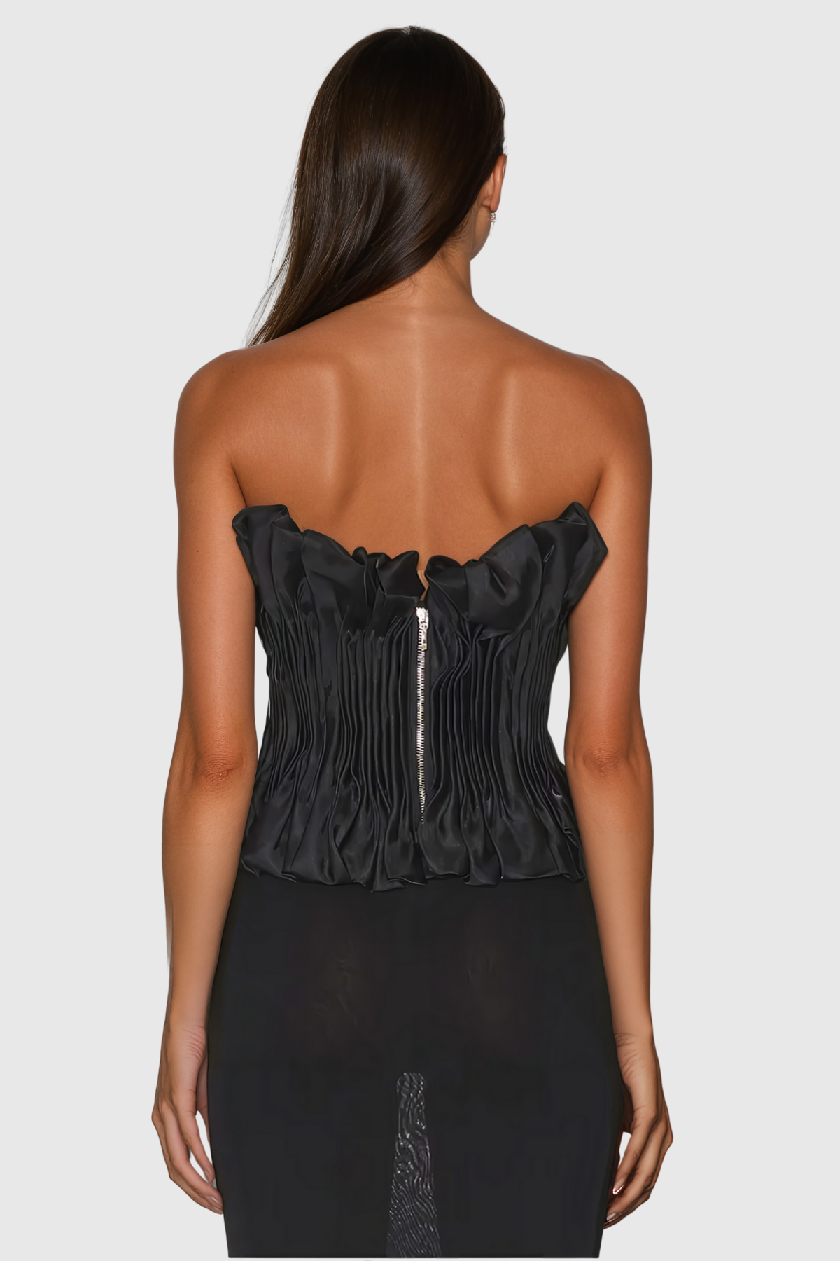 Akili Strapless Ruch  Ruffle Top In Black