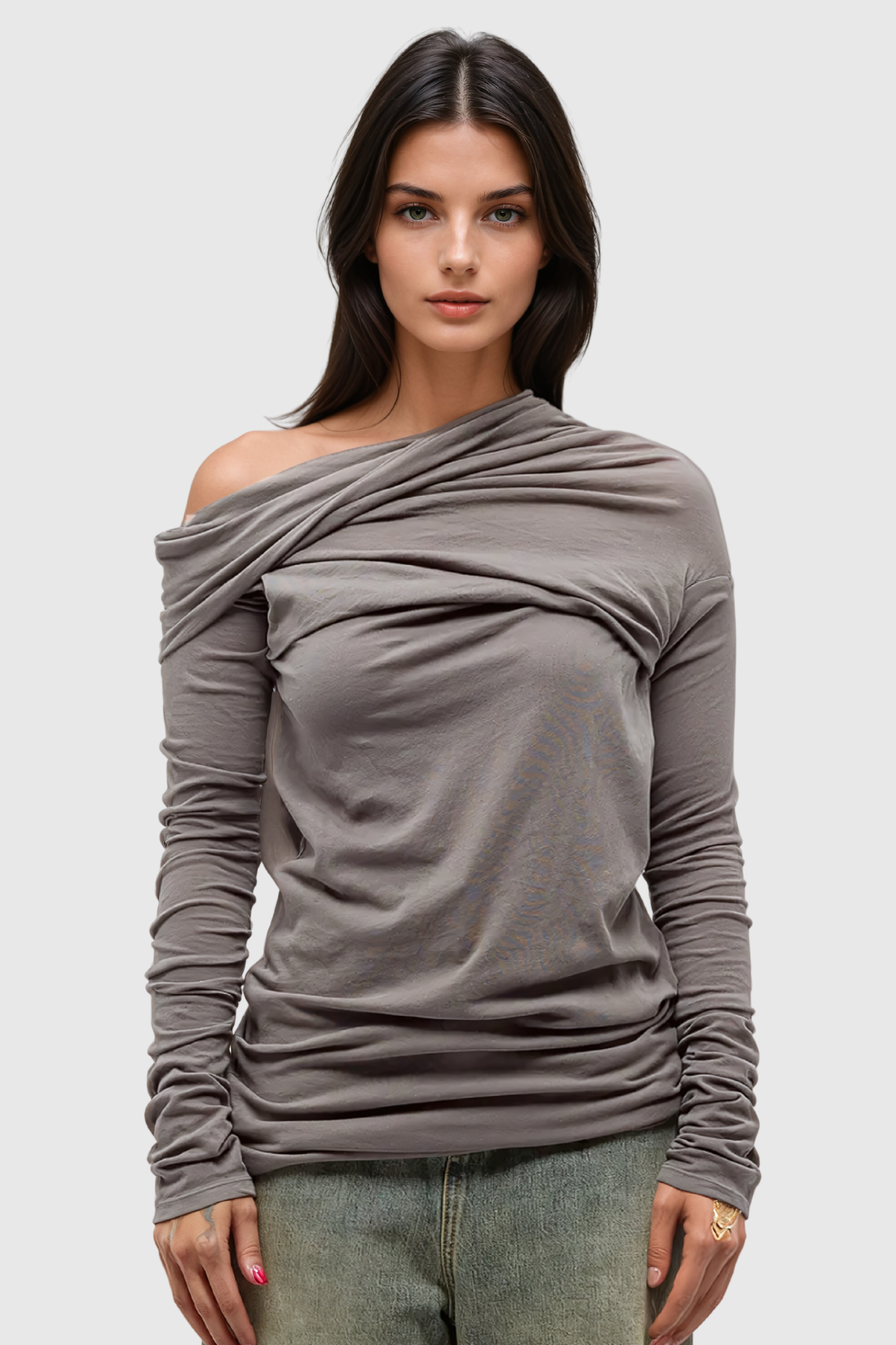 Akim Ruch Long Sleeve Knit Top In Grey