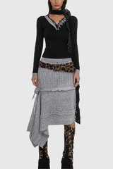 Akimitsu Asymmetric Ruffle Flower Knit Skirt