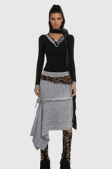 Akimitsu Asymmetric Ruffle Flower Knit Skirt