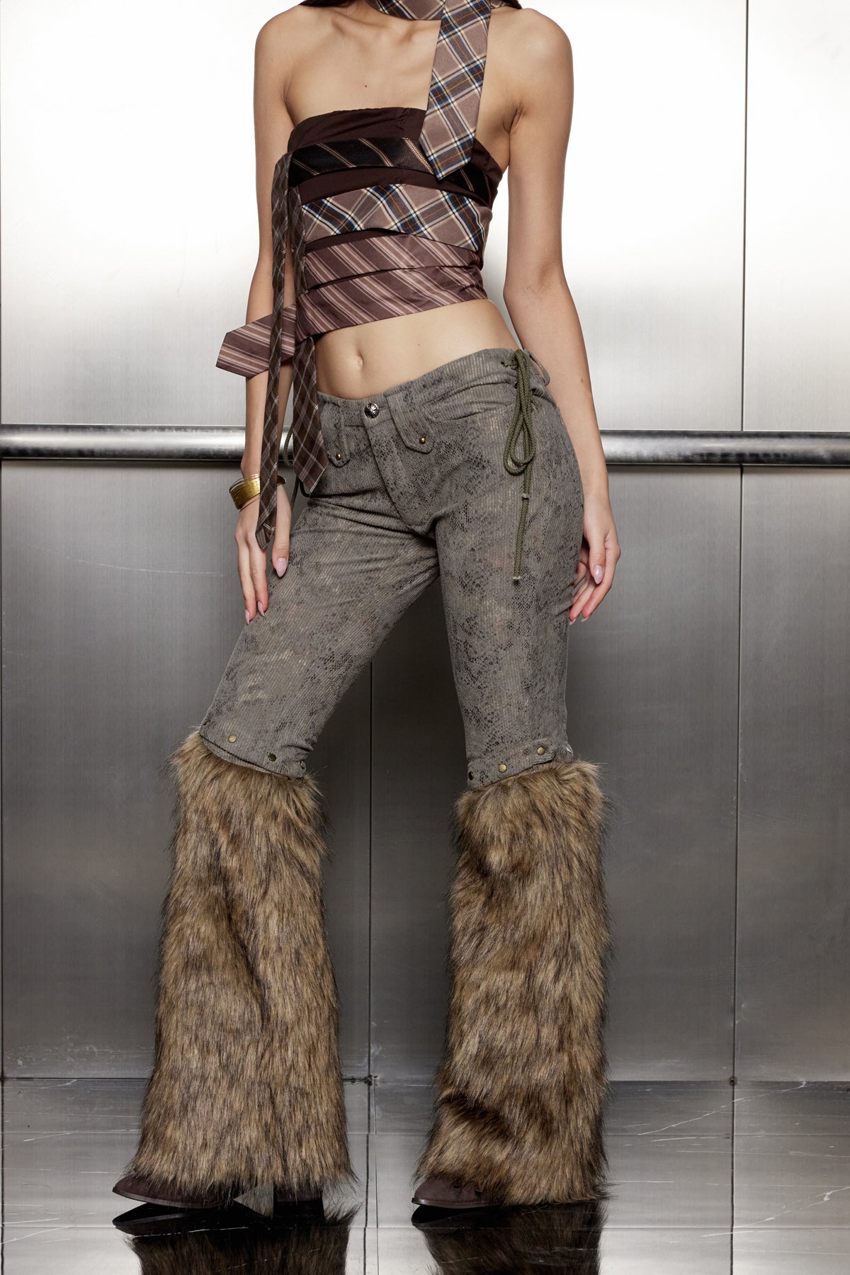 Amada Faux Fur Lace Up Pants