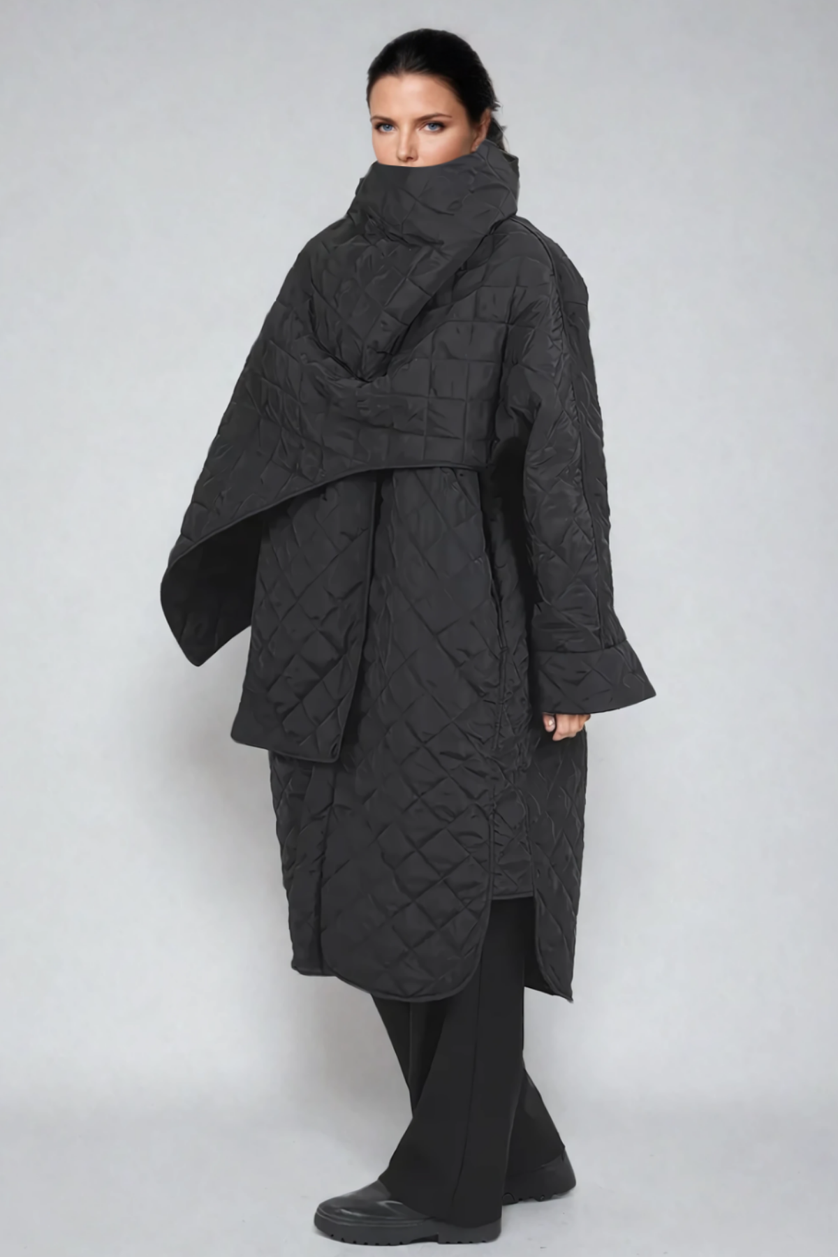 Alperen Shawl Asymmetric Cotton Coat In Black