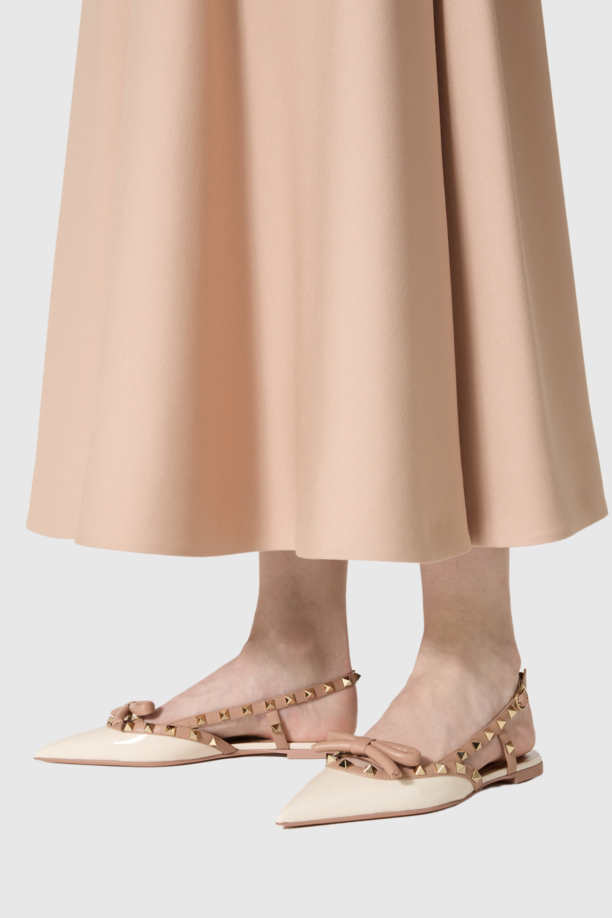 Alpha Studded Bow Flats In Apricot