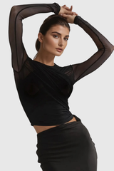 Alusia Cross Mesh Bodycon Top In Black