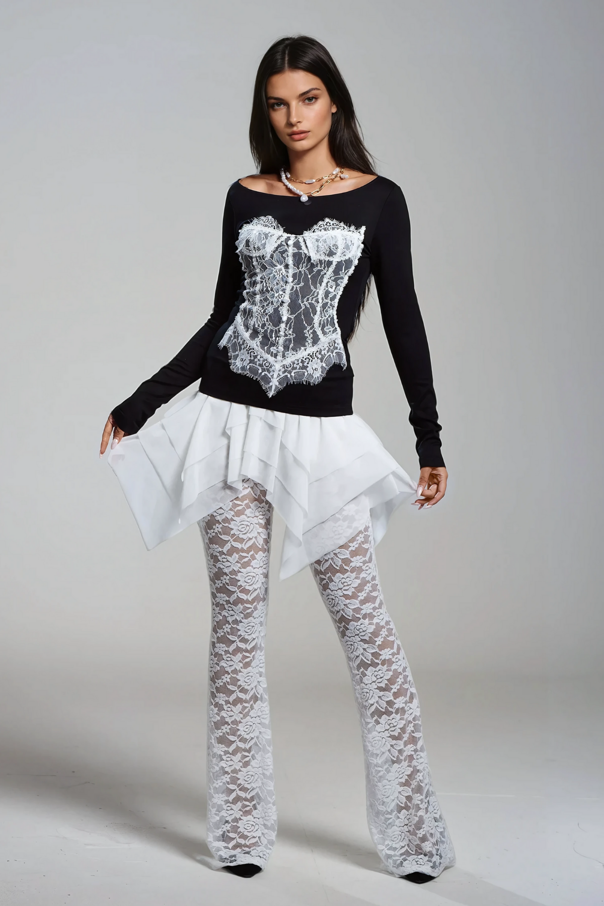 Amadeo Lace Ruffle Deconstruct Pants