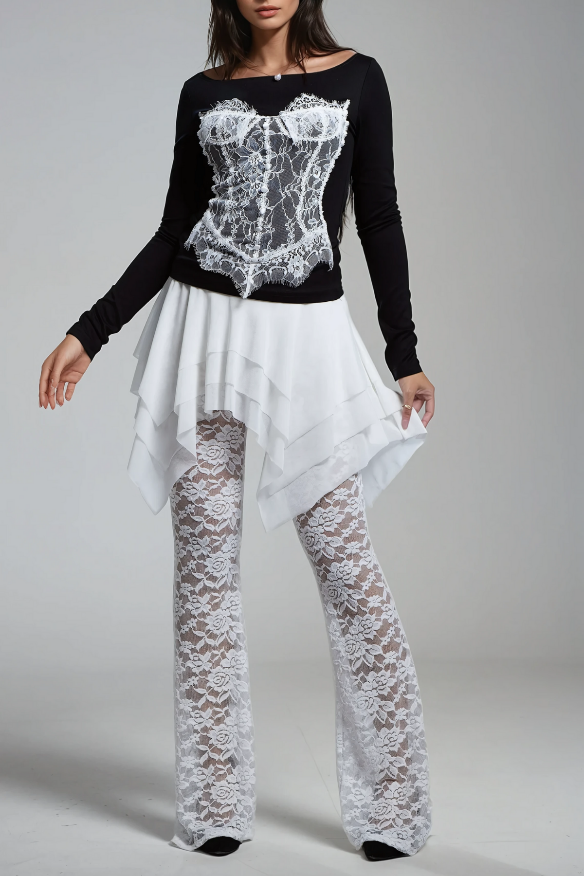 Amadeo Lace Ruffle Deconstruct Pants