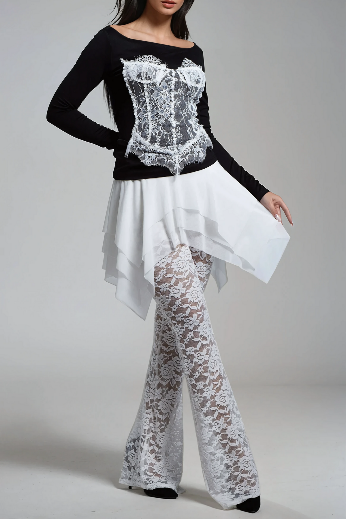 Amadeo Lace Ruffle Deconstruct Pants