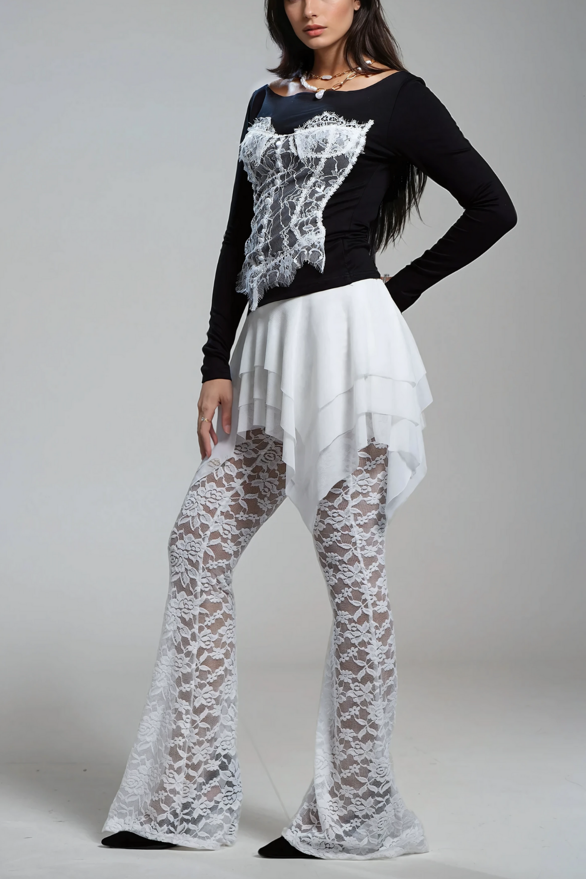 Amadeo Lace Ruffle Deconstruct Pants