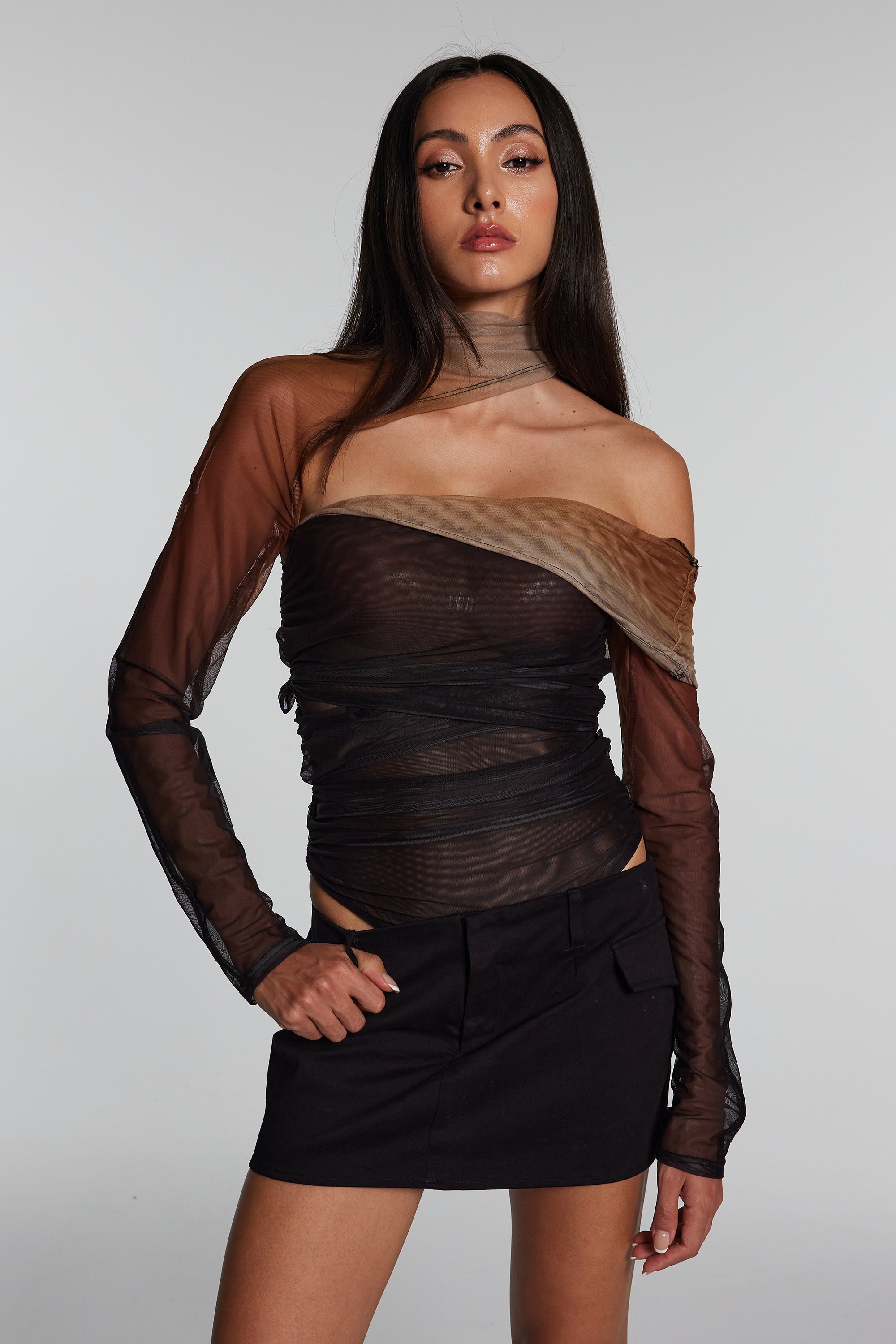 Amalia Mesh Ruch See Through Bodysuit