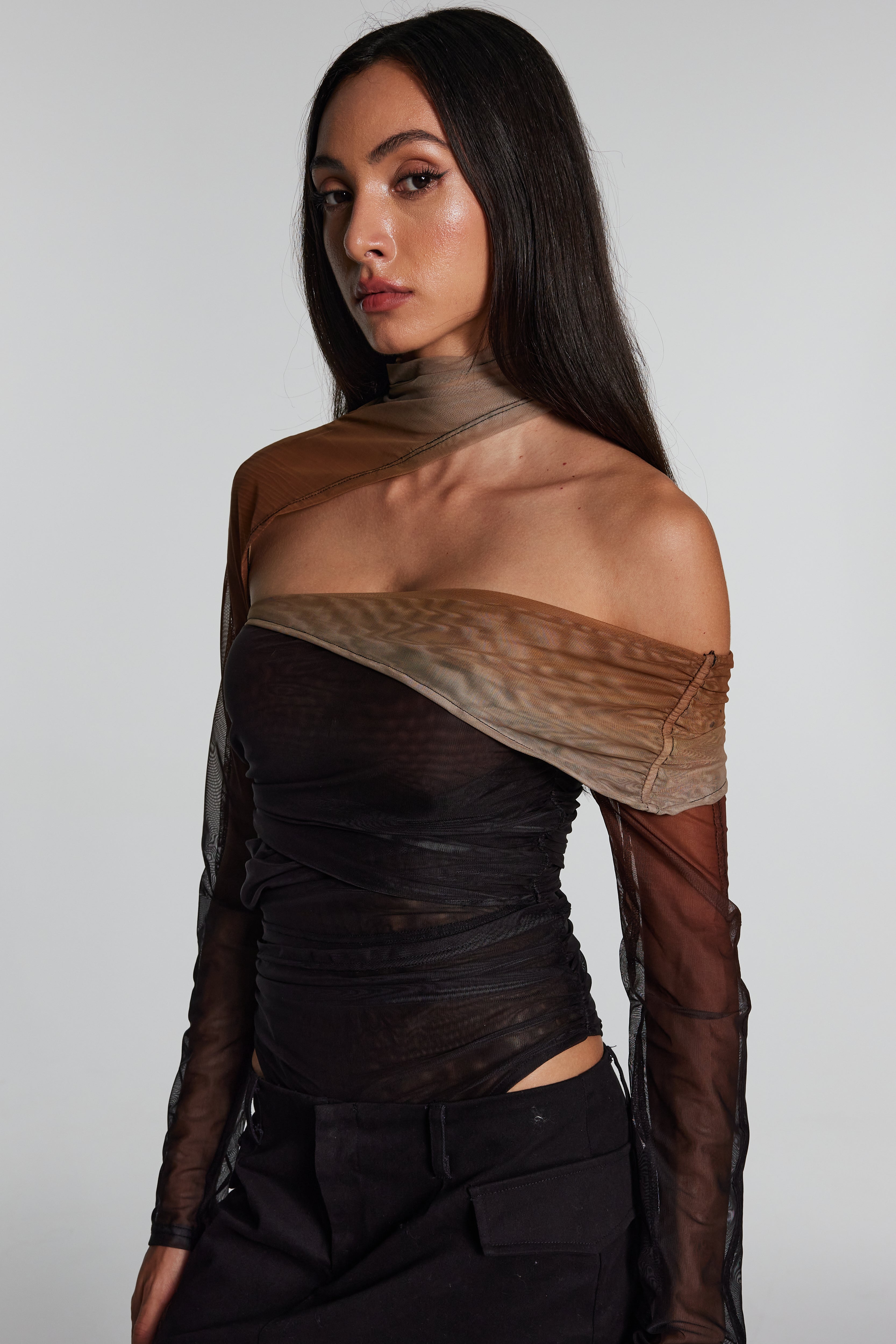 Amalia Mesh Ruch See Through Bodysuit