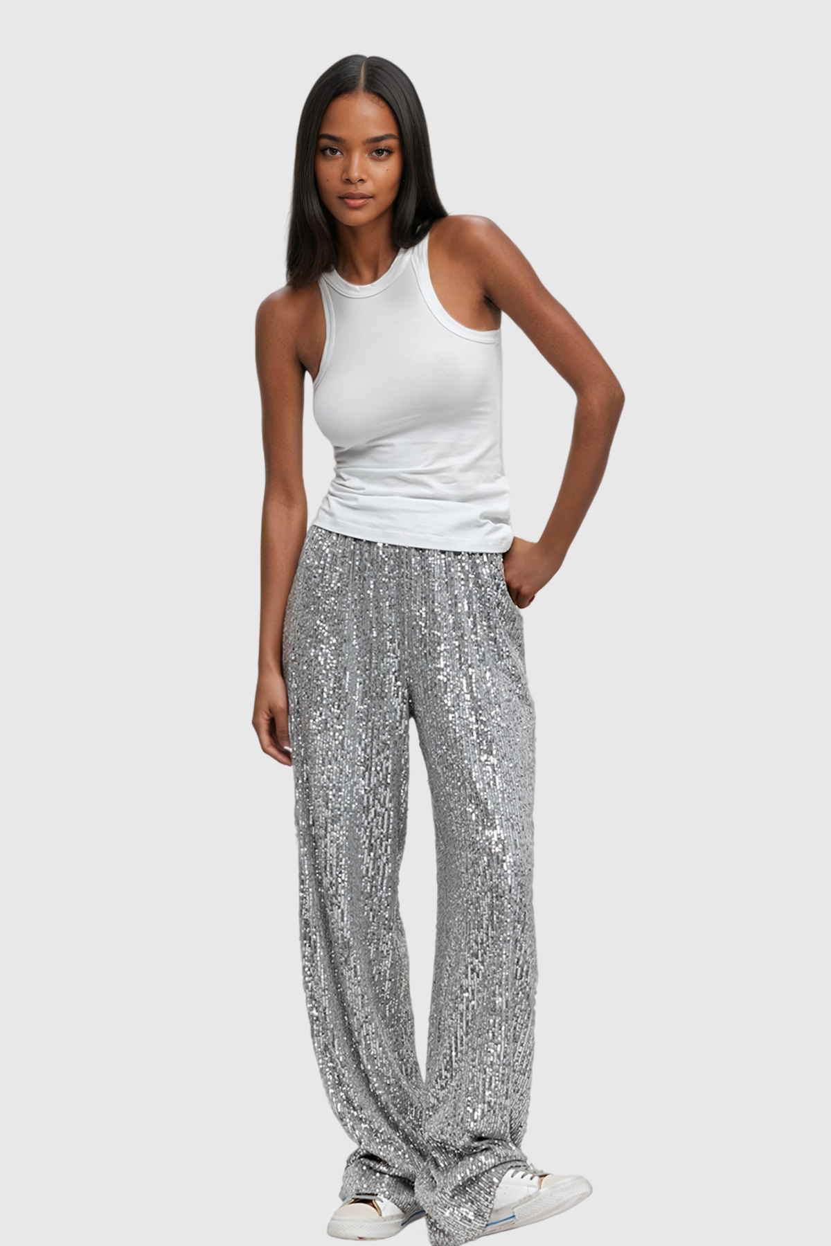 Amara Sequin Pants In Silver