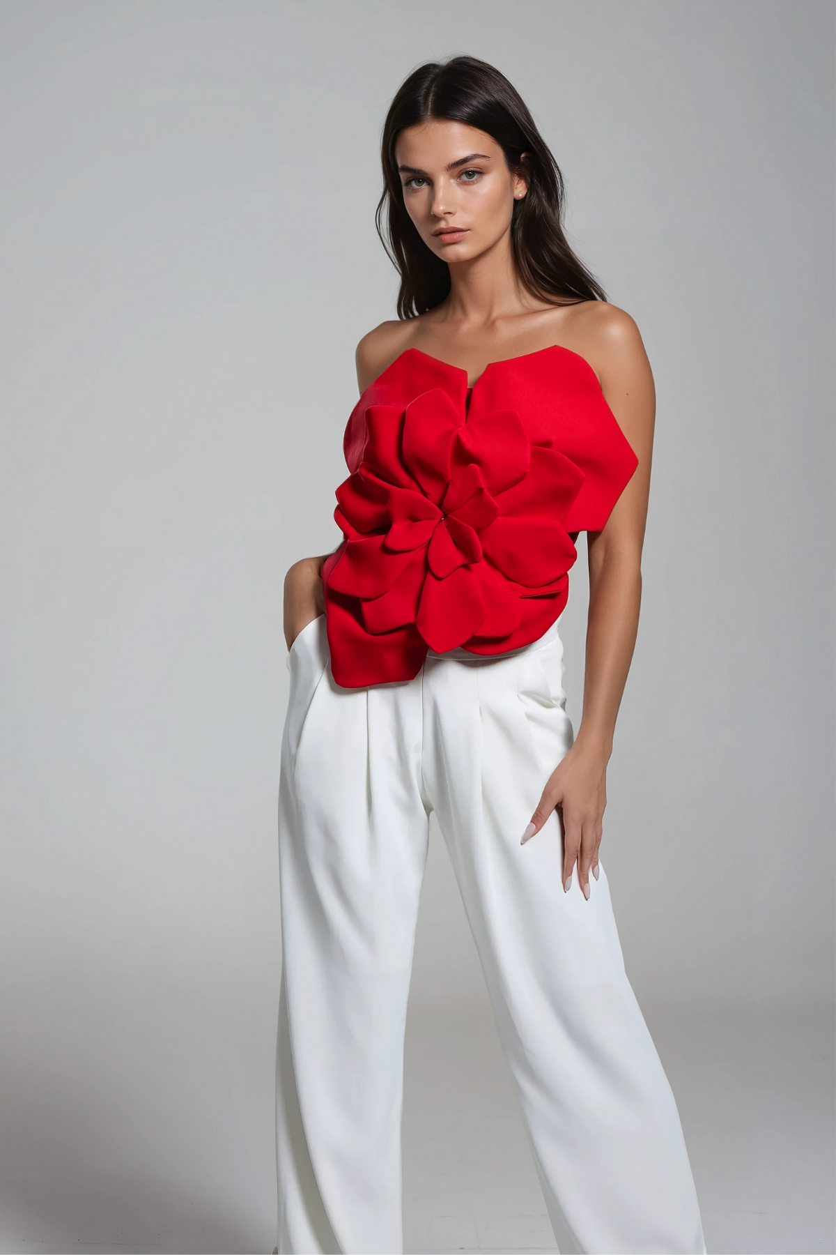 Amiri Flower Off Shoulder Top In Red