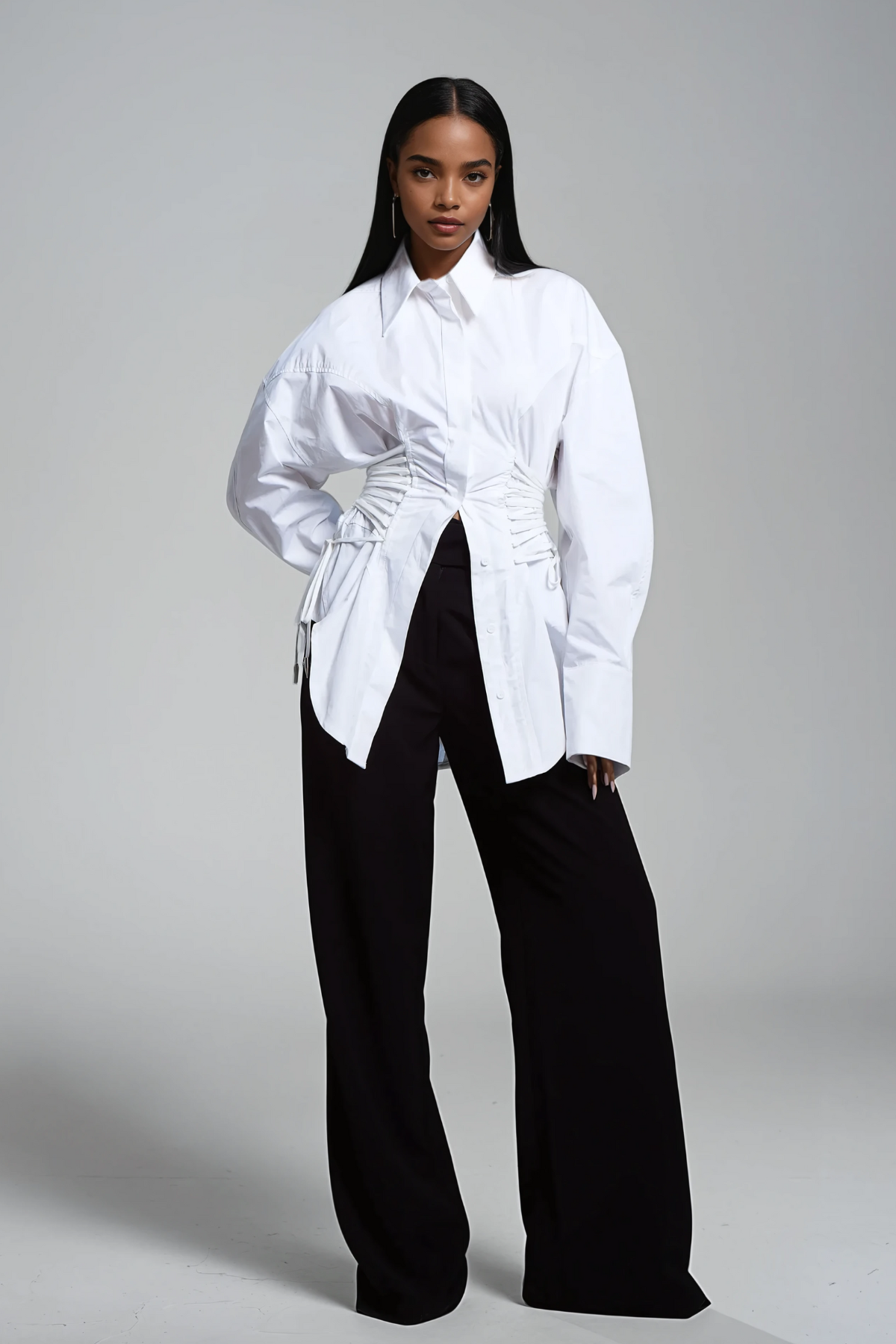 Bagheera Ruch Drawstring Shirt In White